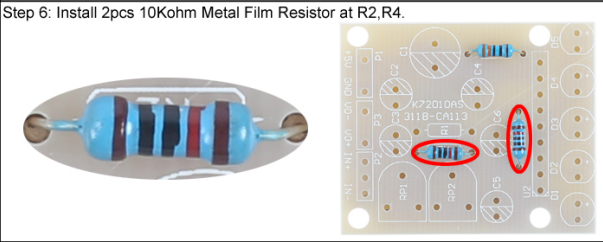 Install 2pcs 10Kohm Metal Film Resistor at R2,R4.