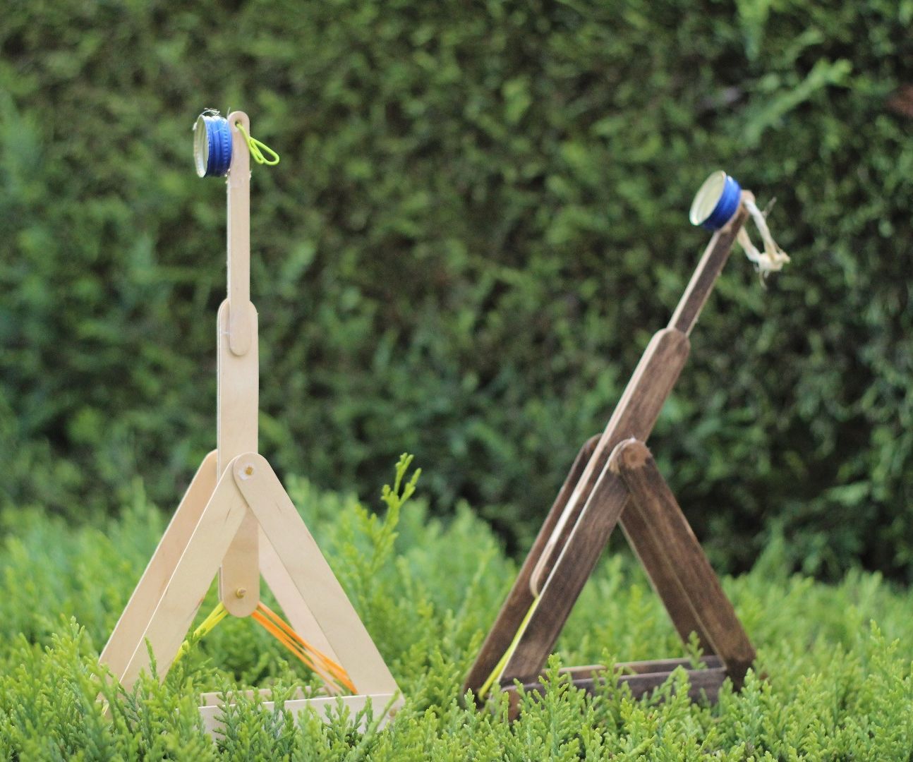 Catapult made with tongue depressors and rubber bands