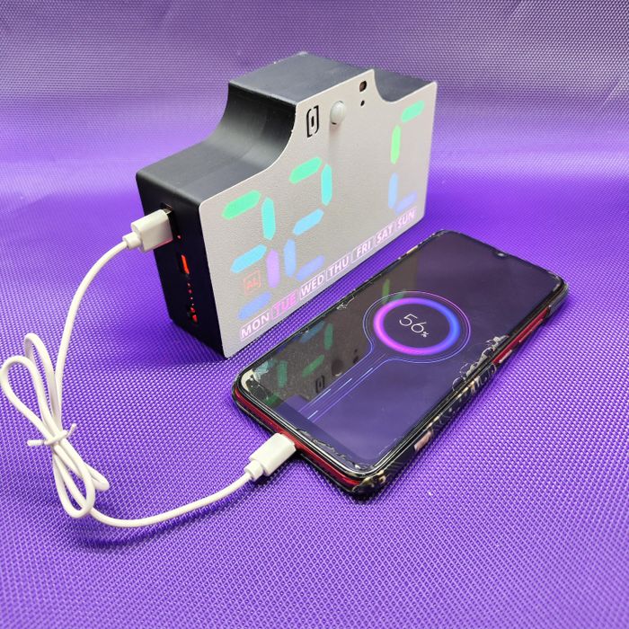 Rechargeable Table Clock functioning as Power Bank