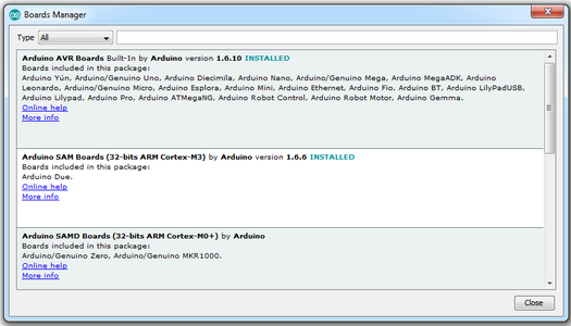 Where to Find the Arduino IDE Boards Manager Dialog