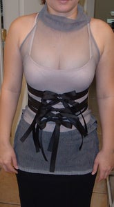 Sheer Sleeveless Turtleneck Corset Ribbon Top