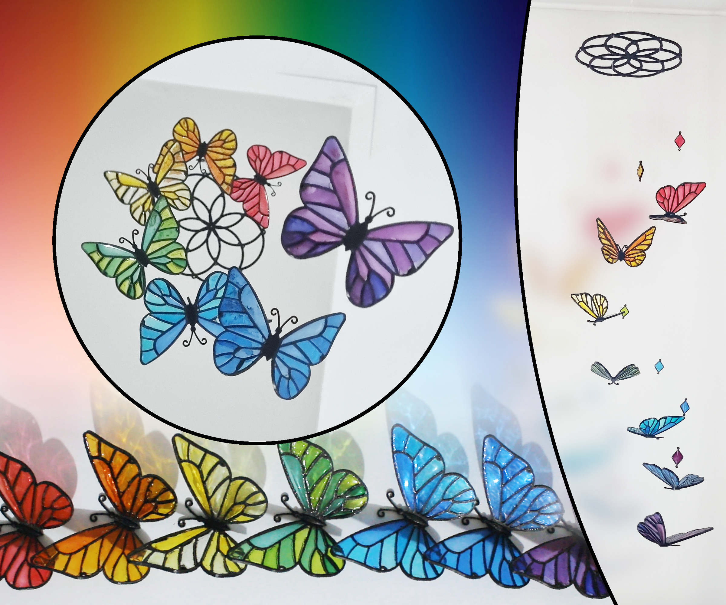 Rainbow Wings - Faux Stained Glass Butterfly Mobile