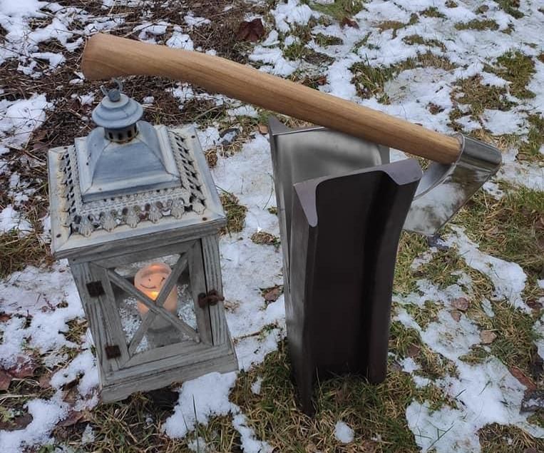 Railroad Rail Lantern / Sign Stand Split With Axe.