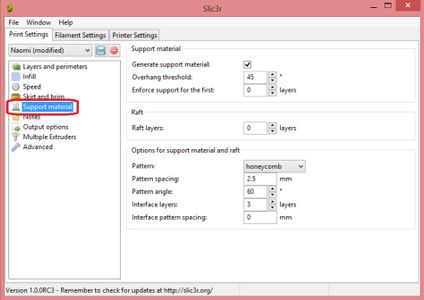 Slicer Config > Print Settings > Support Material