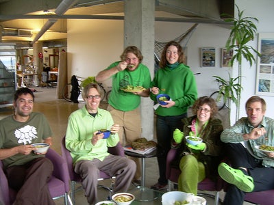 Split Pea Soup, Pesto, Salad, and Guacamole Chips  - Green Day Lunch