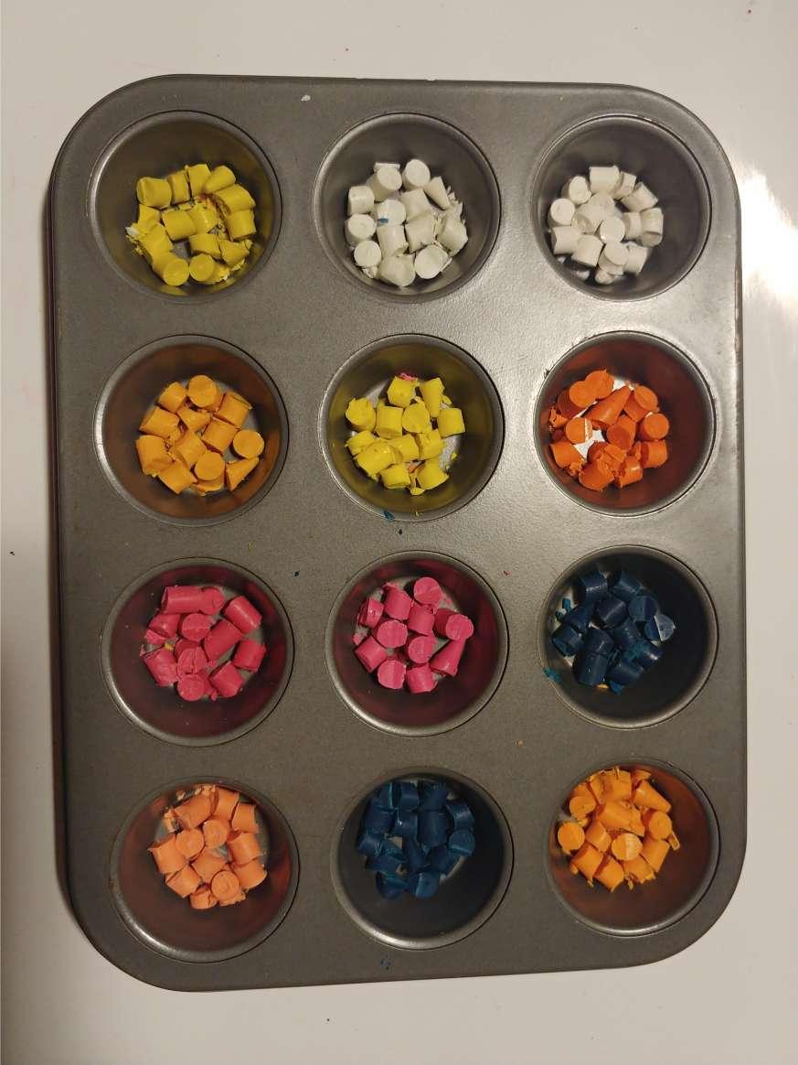Place the Chopped Crayons in the Tin