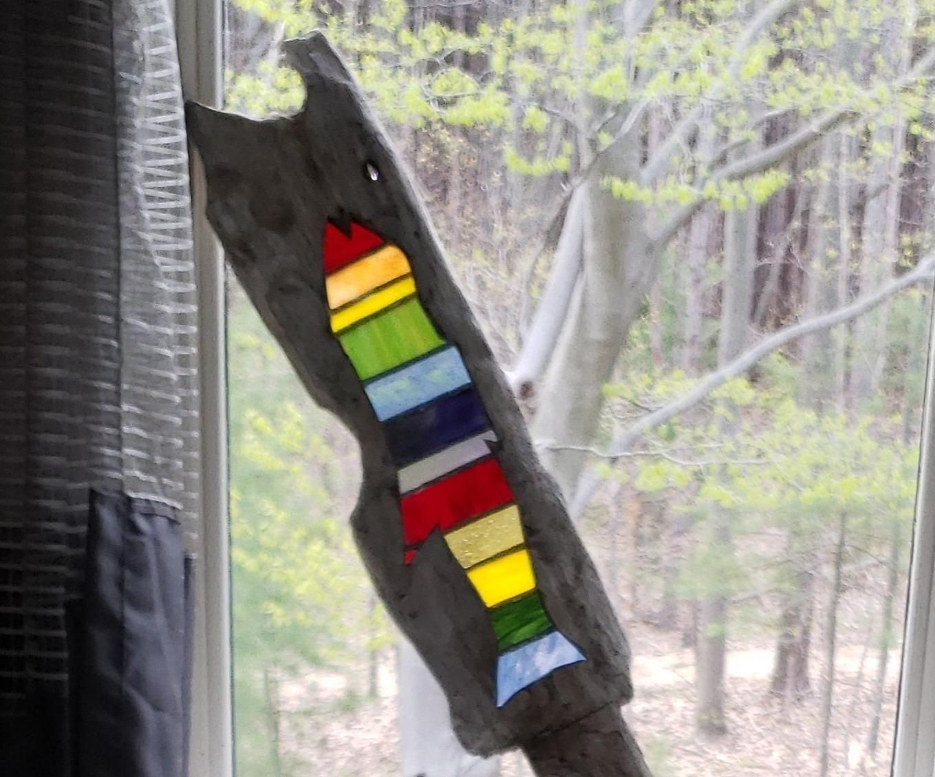 Stained Glass & Wood Sculpture