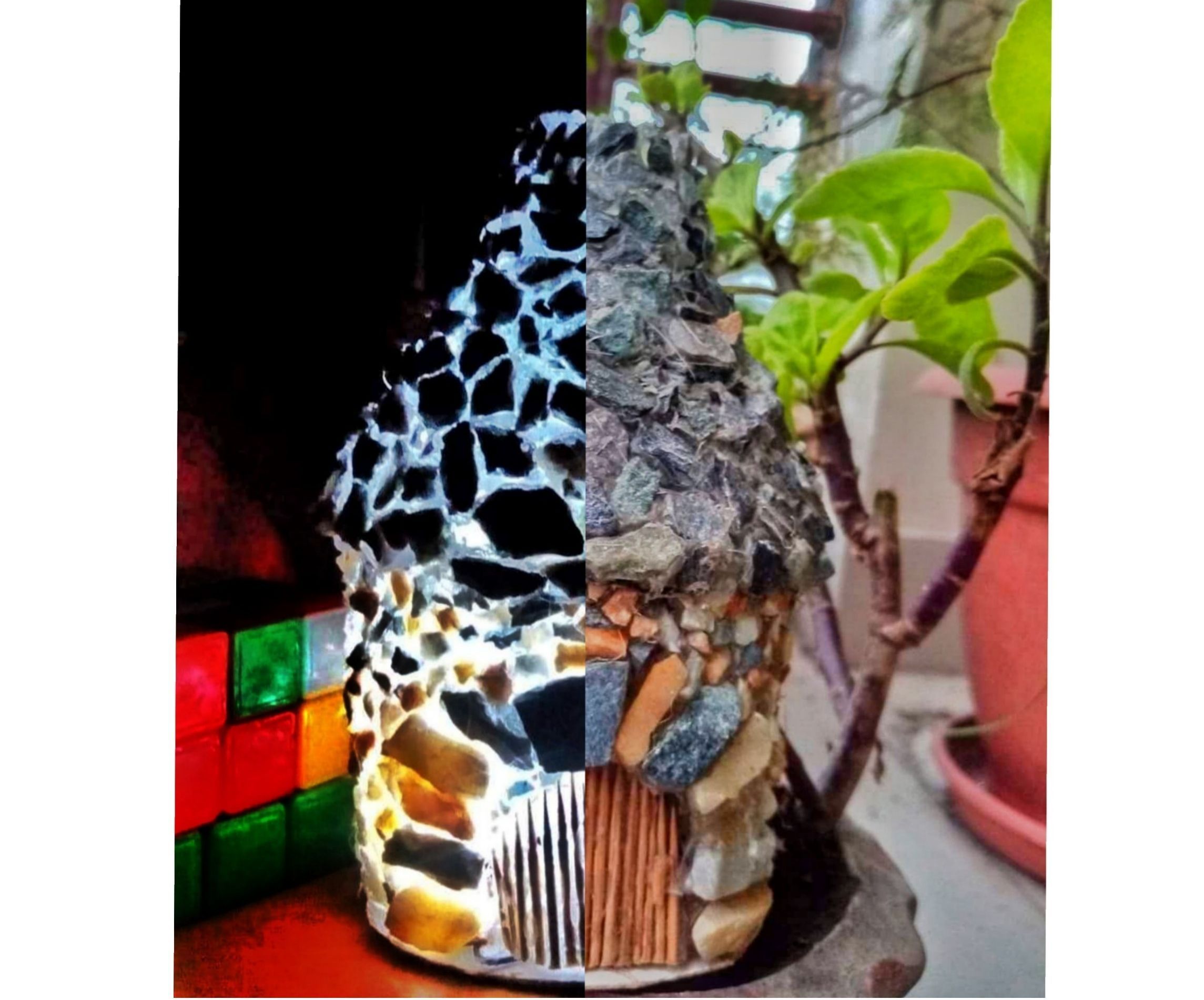 Bottle Scrap and Rocks Made Mini House 
