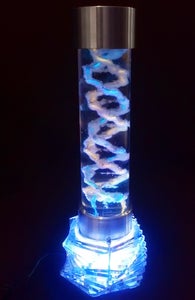DNA Sculpture Desk Lamp:  Grown Crystal, EL-Wire, Acrylic, Silicone and Aluminum
