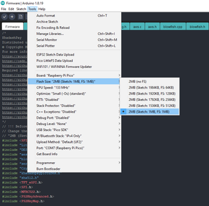 Change the "Flash Size" to the "2MB (Sketch: 1MB, FS: 1MB)"