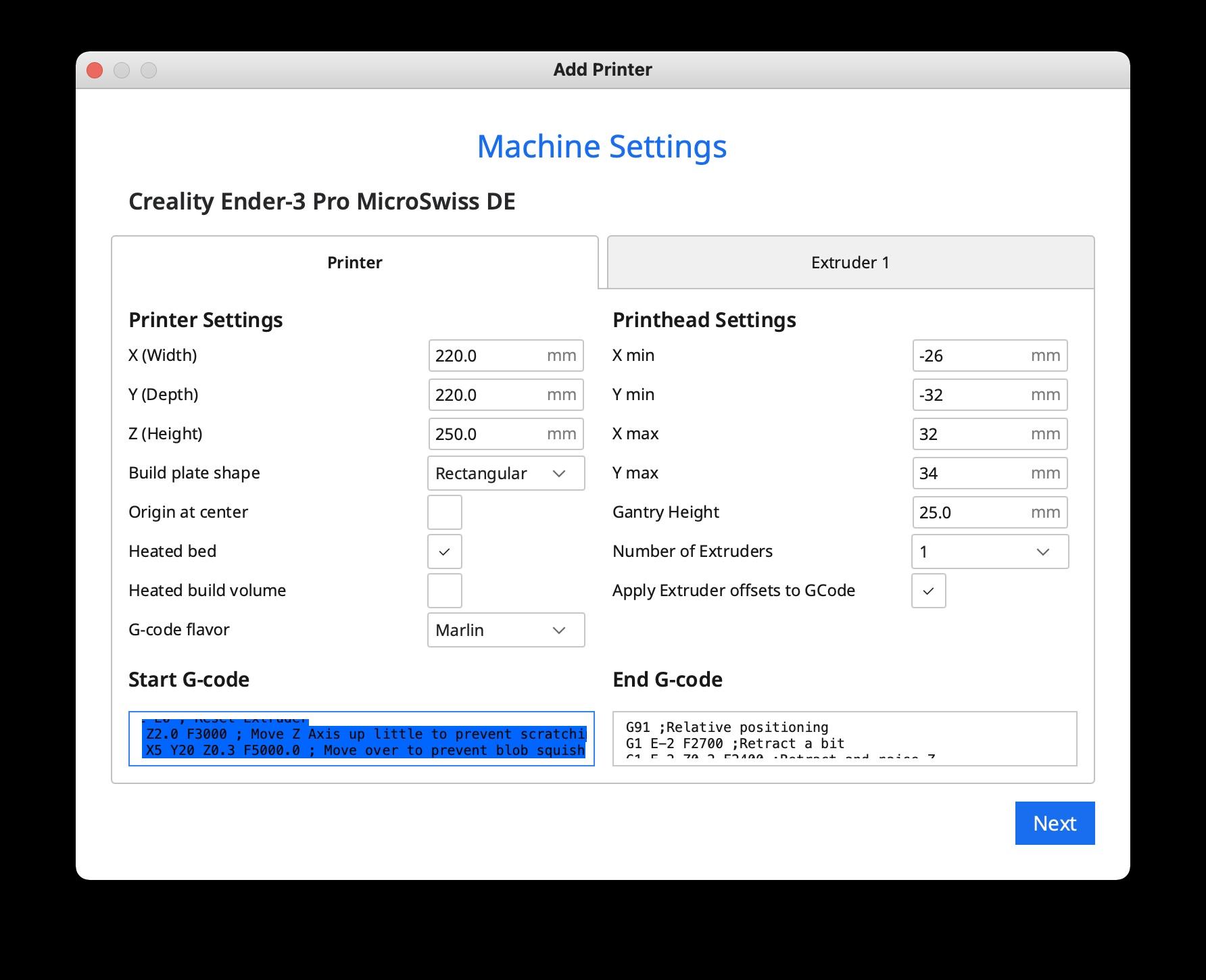 Cura Setting for Ender 3 MicroSwiss DE Conversion 6 Steps Instructables
