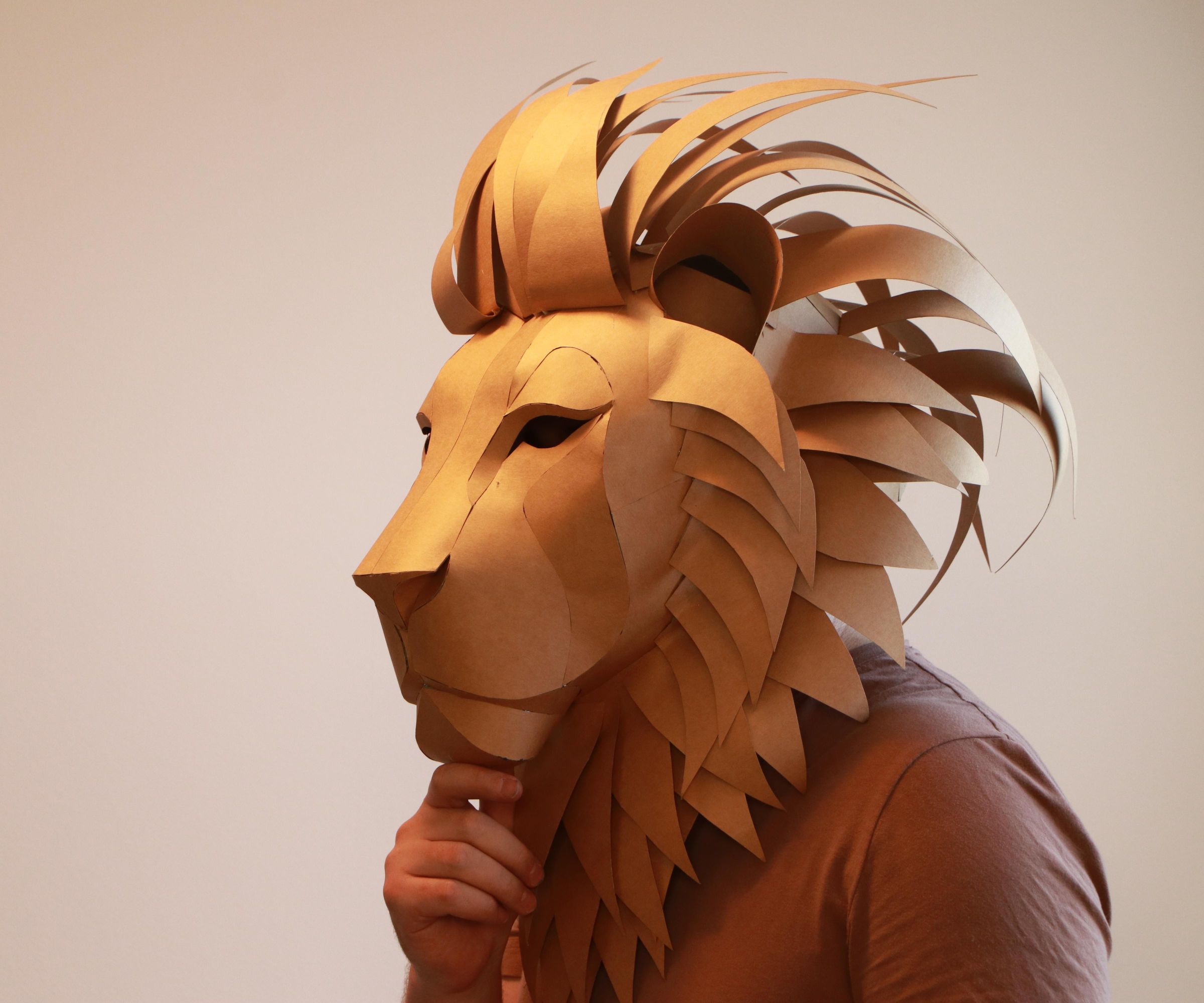A Stylish Cardboard Lion Mask With Smooth Lines. Easy-to-follow Template for DIY Assembly.
