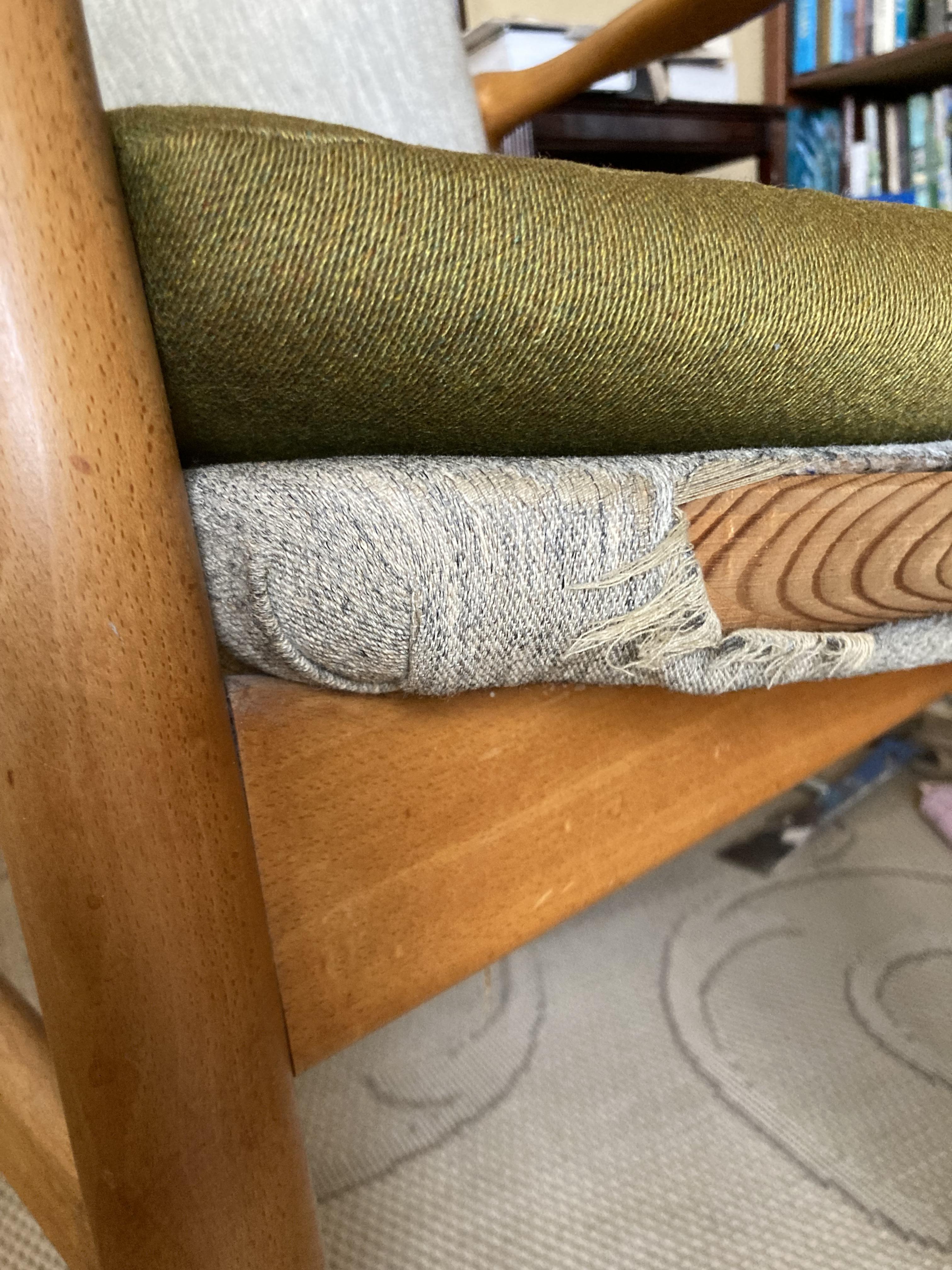 TWO FINN JUHL CHAIRS DOCUMENTING ORIGINAL MATERIALS, AND