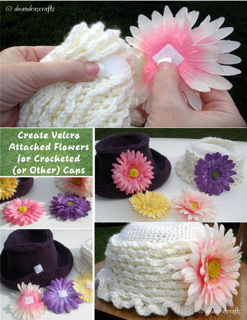 Create Velcro Attached Flowers for Crocheted (or Other) Caps