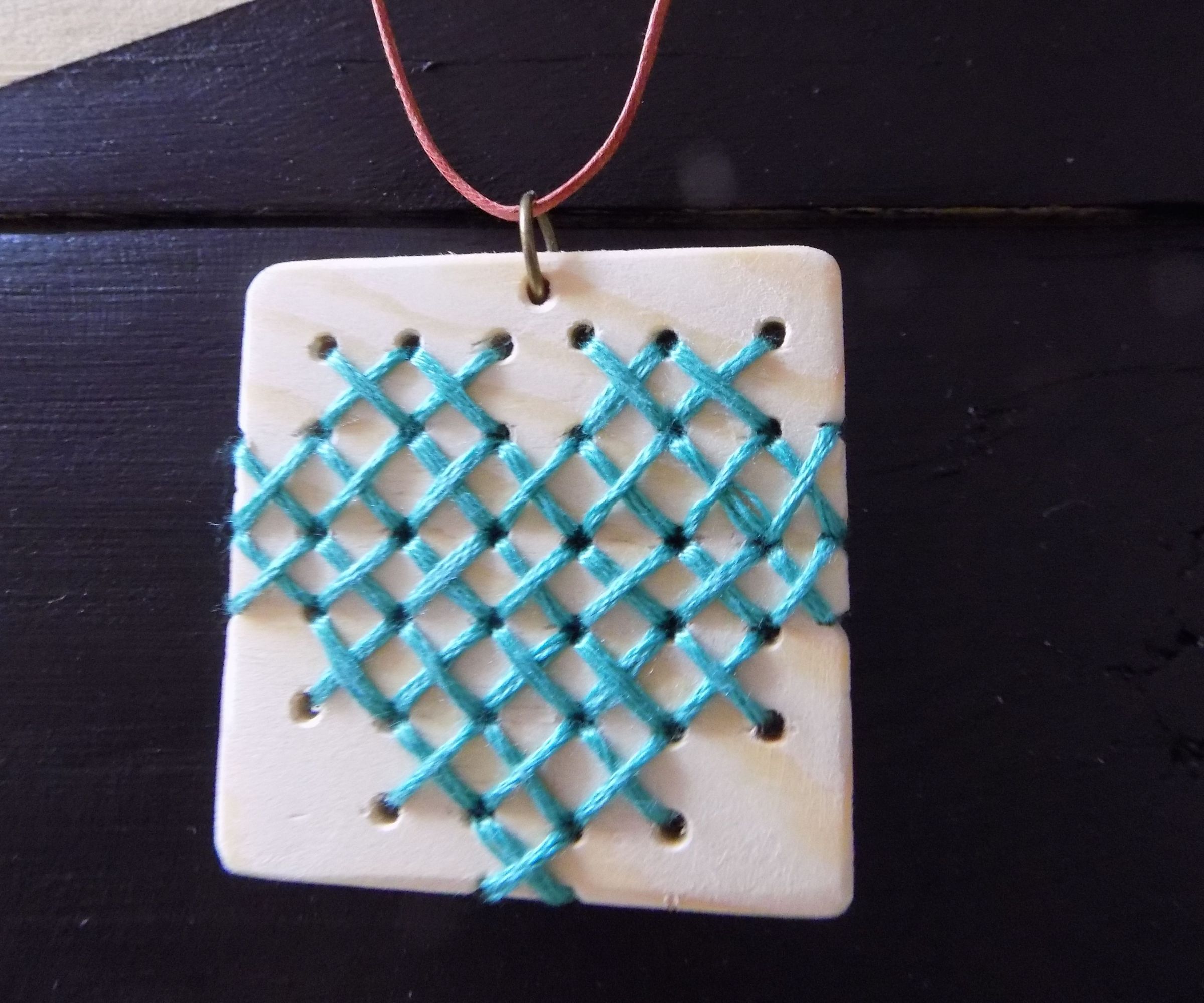 Cross Stitch Wood Necklace