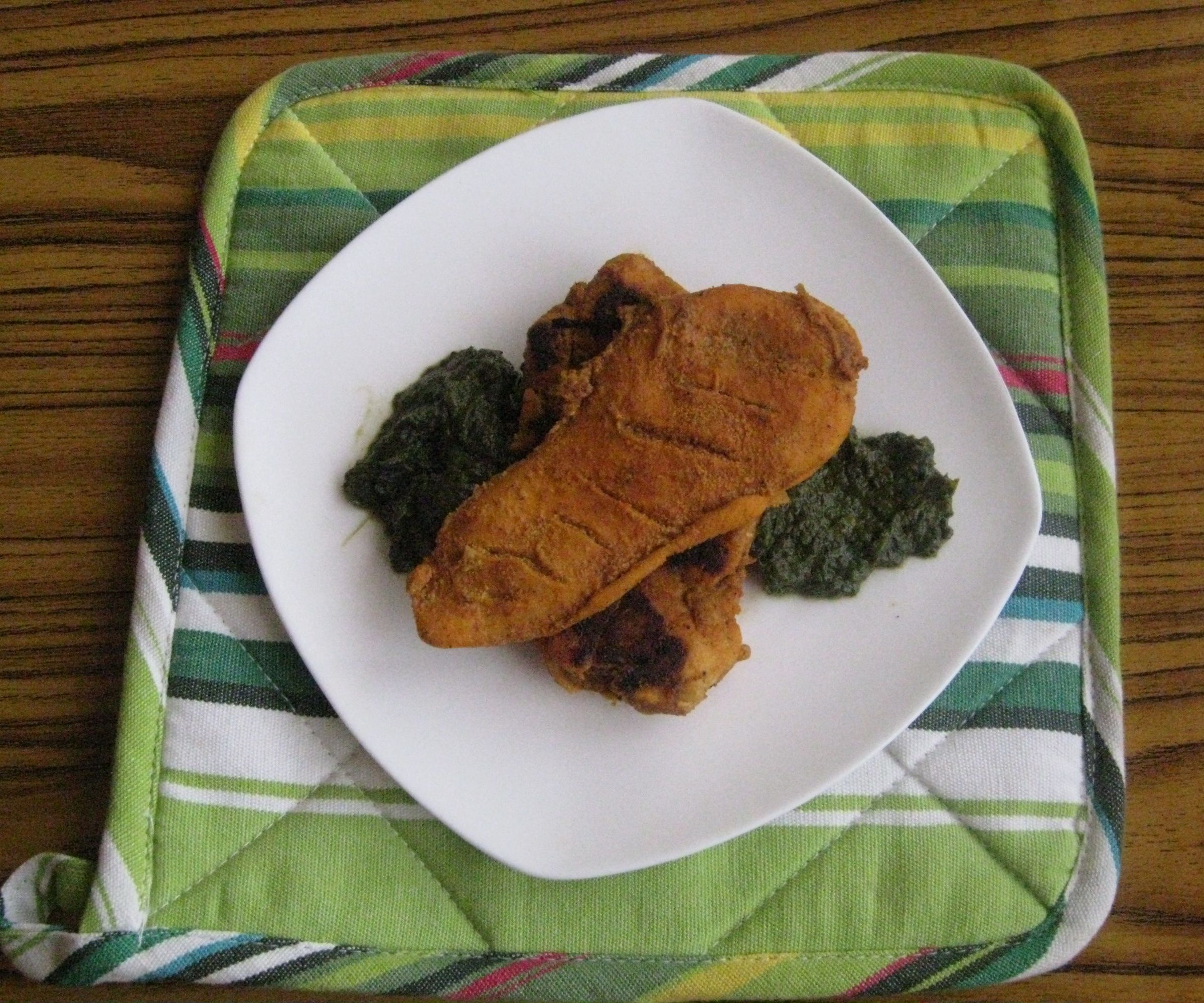 Steamed Chicken Steak With Spinach Sauce (Pakistani Innovation)