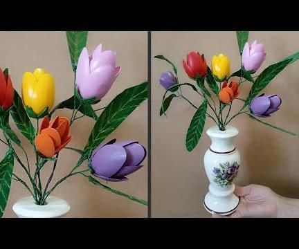 How to Make Tulip Flowers|DIY Leaves From Plastic Bottle|Easy Art & Craft TutorialTutorial