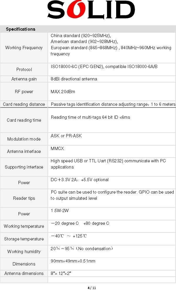 SolidDigi UHF RFID Reader (ISO18000-6C EPC G2)