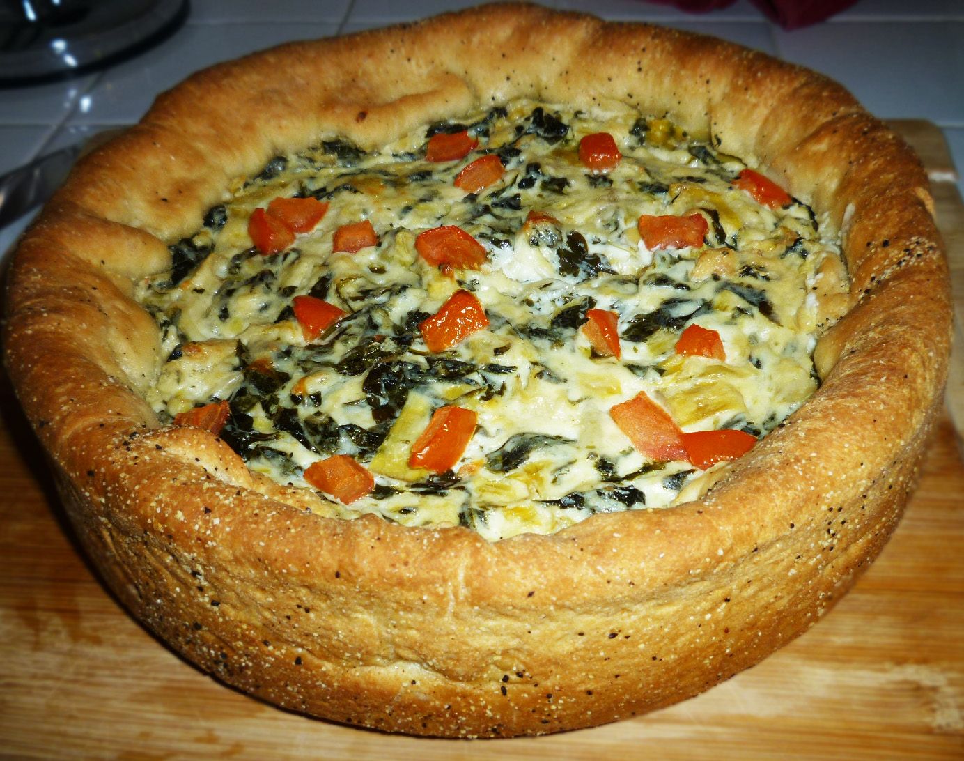 Spinach Artichoke Dip Deep Dish Pizza (Coconut Oil Substitute)