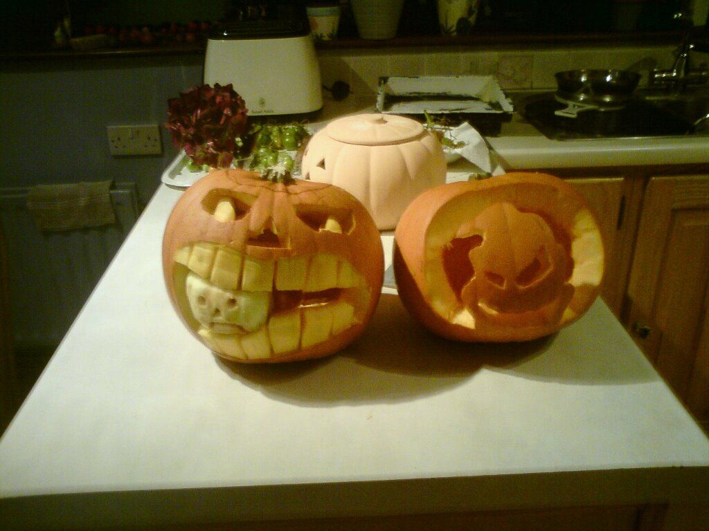 Carved Pumpkin Eating Carved(half rotten) Apple
