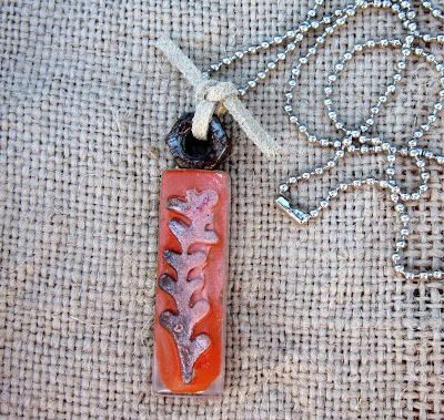 Altered Glass Tile Pendant Necklace - Funky Foliage