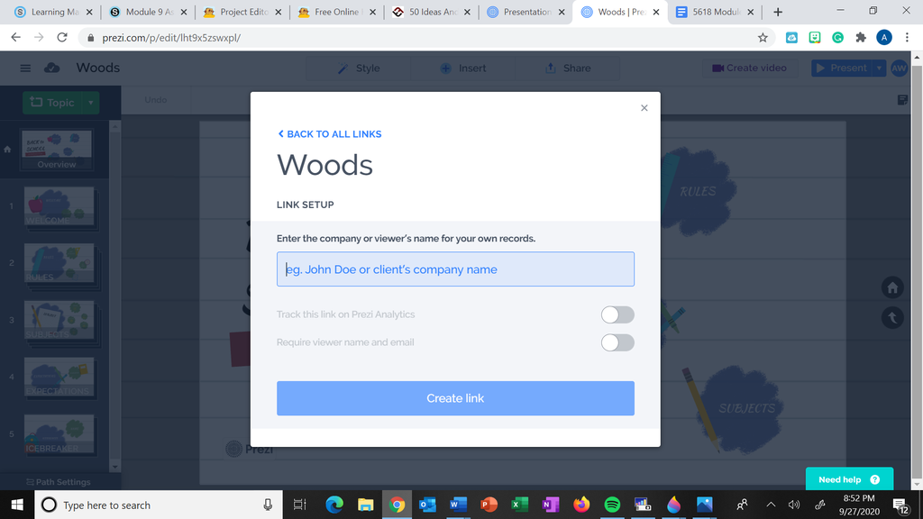 Step 11: Viewers Name/Create Link
