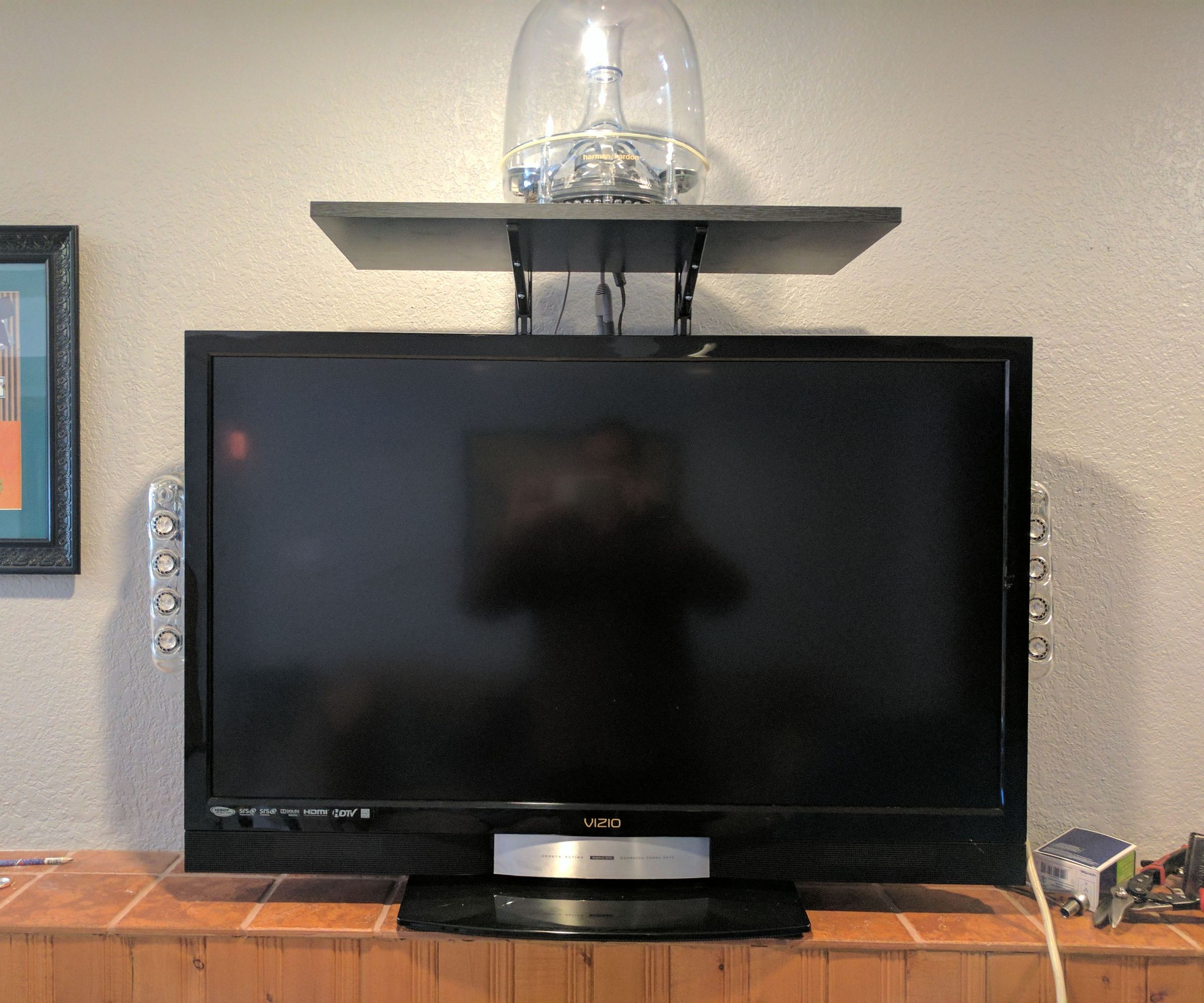 Custom TV Speaker, Streaming Device, Power Strip, Shelf & Cable Hider 