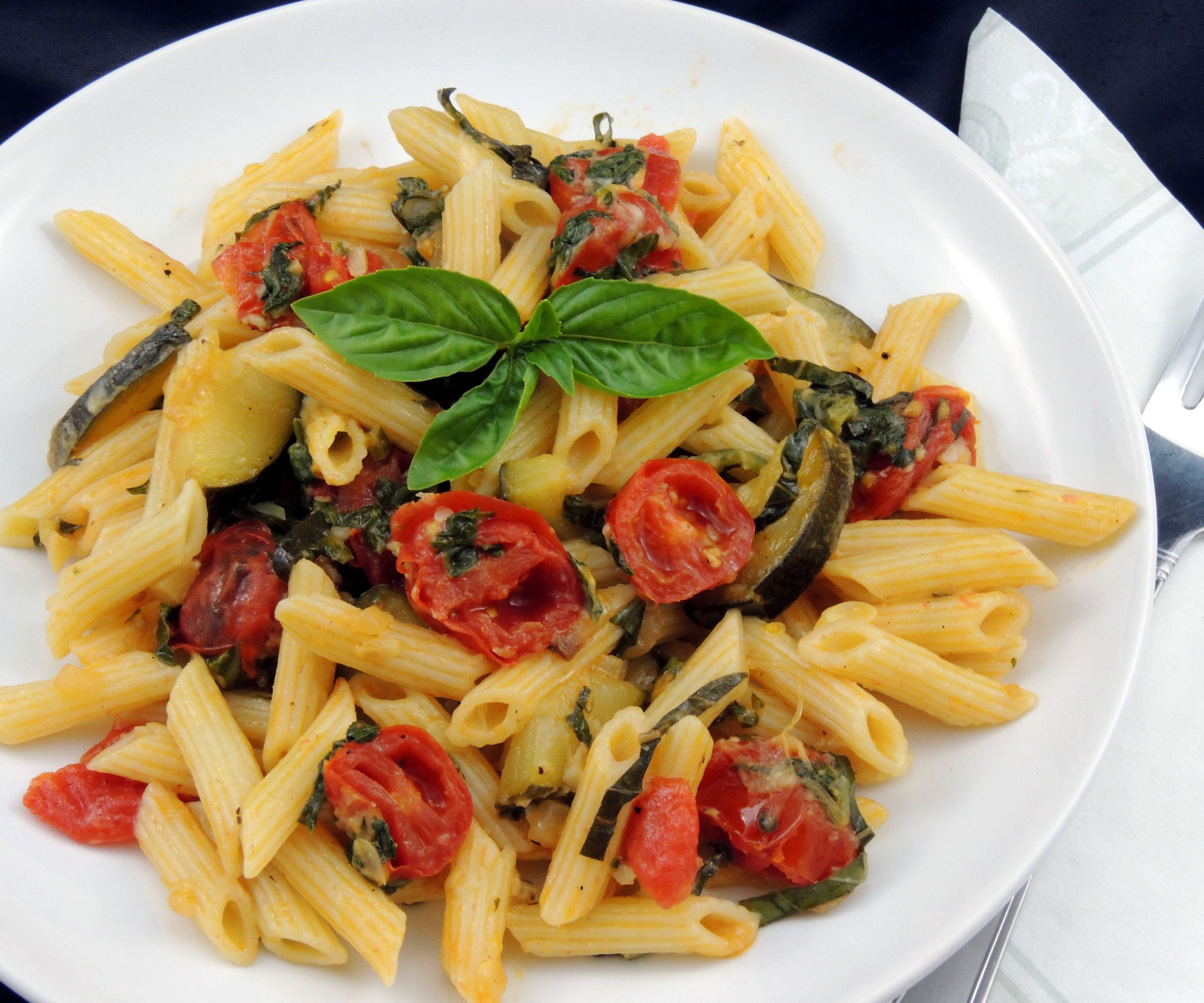 Roasted Tomato and Zucchini Pasta Salad