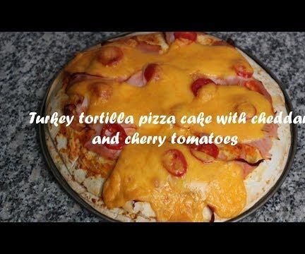 Turkey Tortilla Pizza Cake With Cheddar and Cherry Tomatoes Recipe