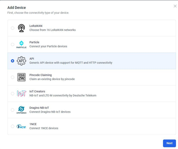 For the MQTT Integration Select the API.