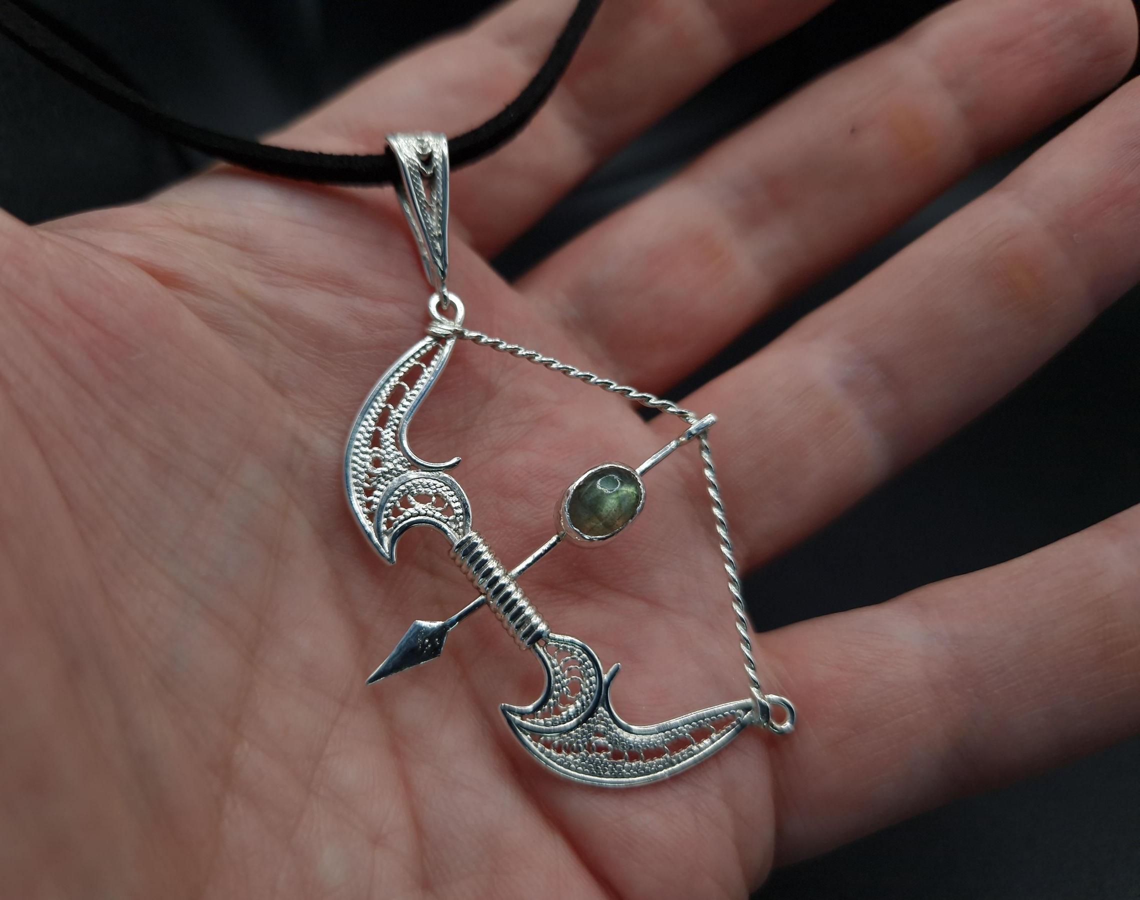 Silver Filigree Fantasy Longbow Pendant
