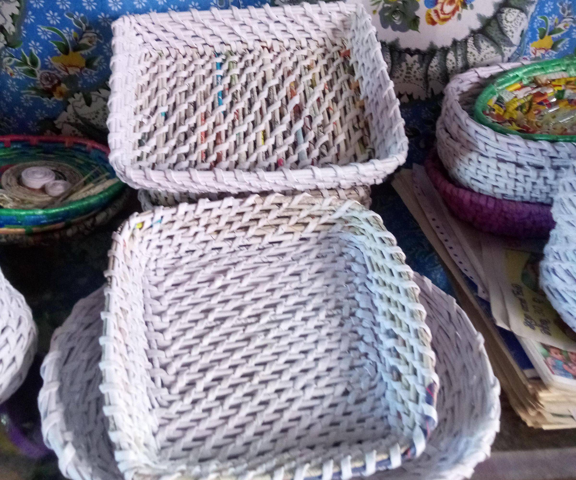 Baskets and Flower Vars made from Newspaper Tube