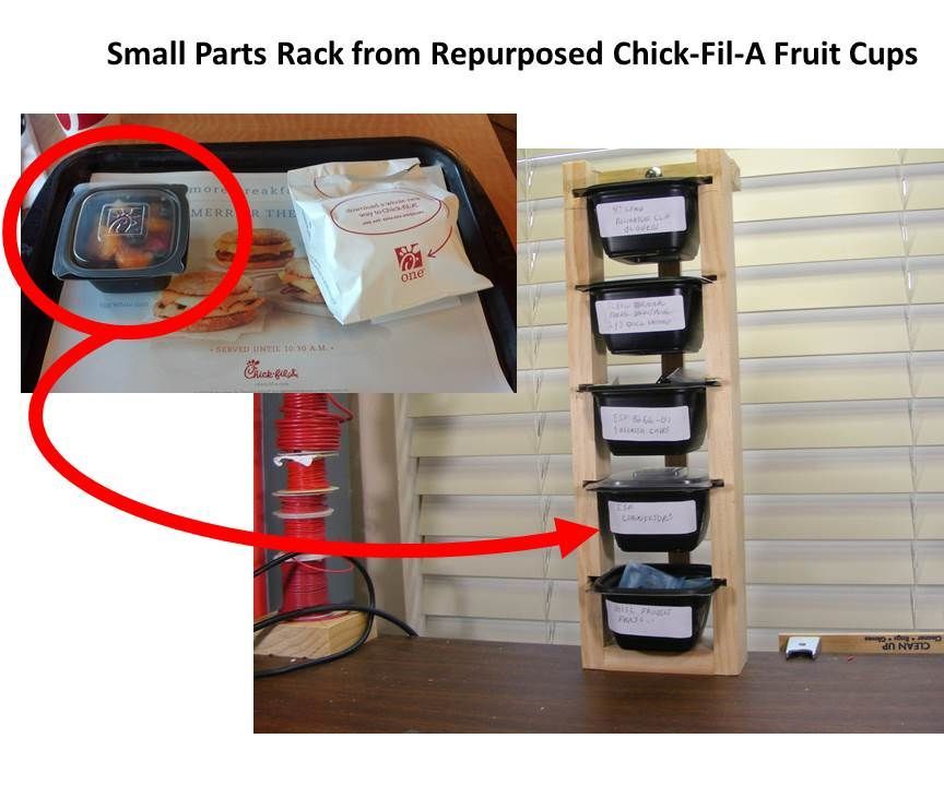 Small Parts Rack From Repurposed Chick-Fil-A Fruit Cups