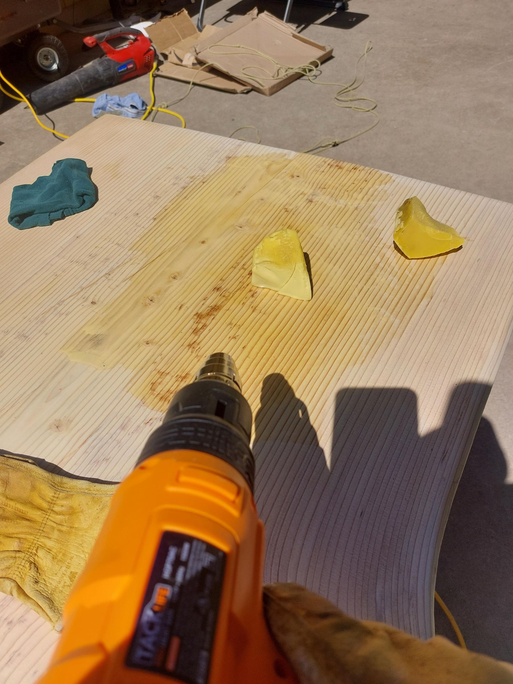 Patio Table With Cinder Block Legs and Beeswax Finish (Benches Included