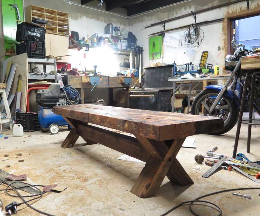 Oregon Pine Bench, from roof-beams.