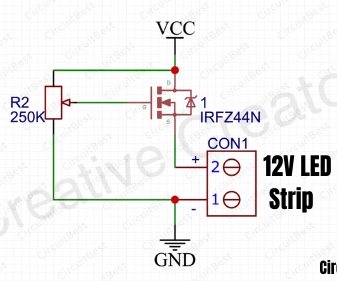 LED Dimmer Circuit With IRFZ44N MOSFET