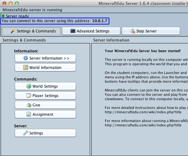Starting a MinecraftEdu Server