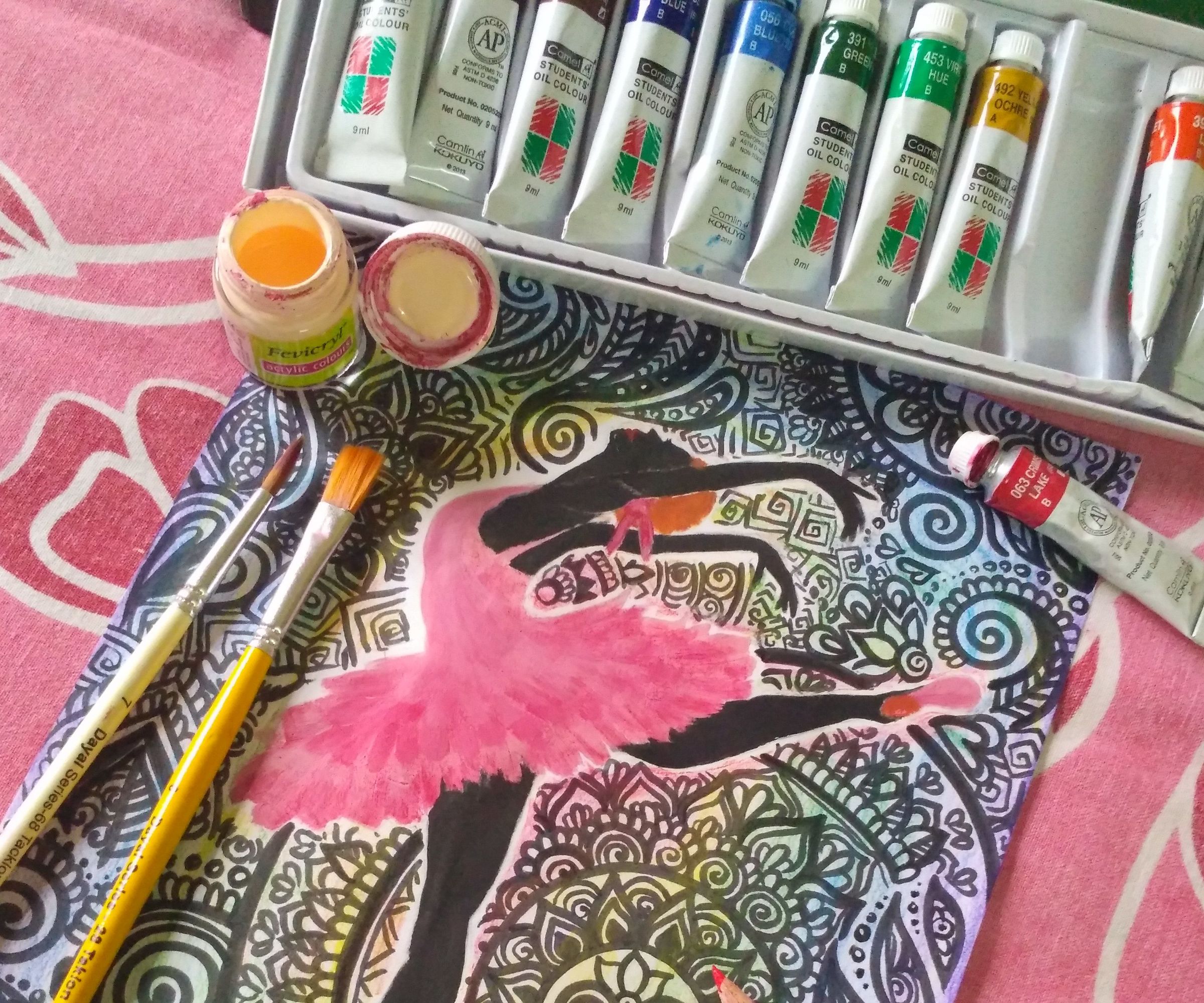 Zentangle Ballerina Art - in Rainbow Shades