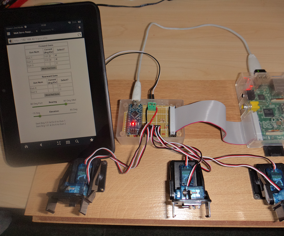 Raspberry Web Server Sending GET Data to Arduino Nano Driving 6 Servos