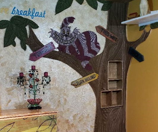Shoe Box Shelves With Cardboard Cheshire Cat Wall Art