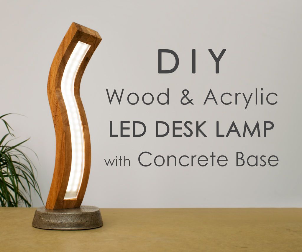 Curved Wood and Acrylic LED Lamp With Concrete Base