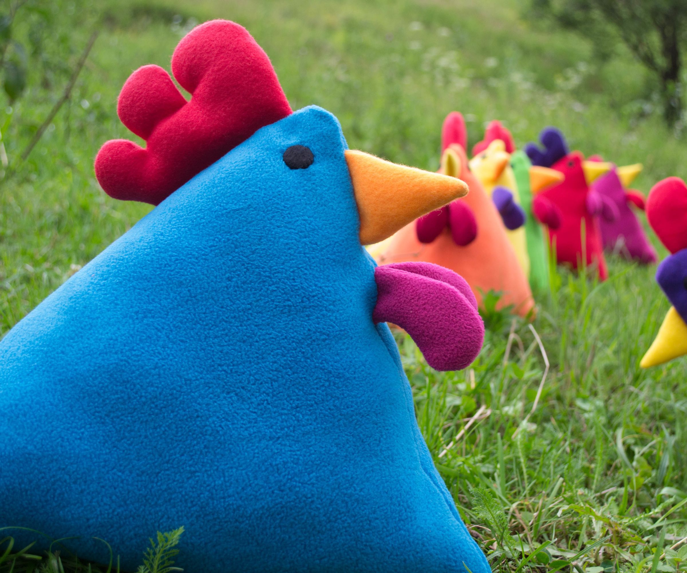 Rainbow Blue Chicken Pillow