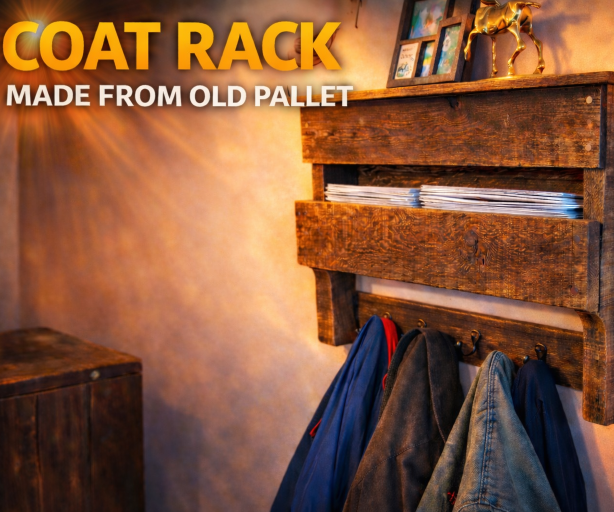 Pallet Coat Rack W/mailholder