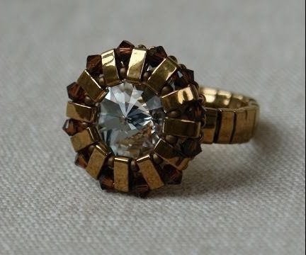 Beaded Ring - Handmade Ring With Swarovski Crystals and Miyuki Beads and Seed Beads