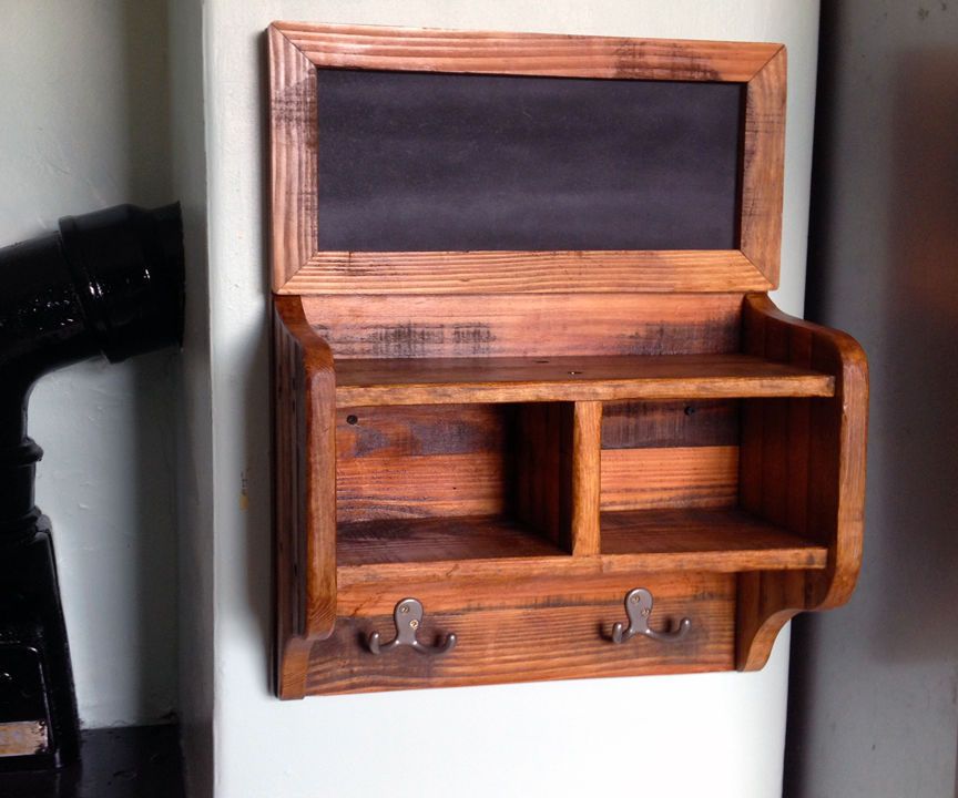 Pallet Wood Coat Rack with Cubbyholes and Chalkboard 