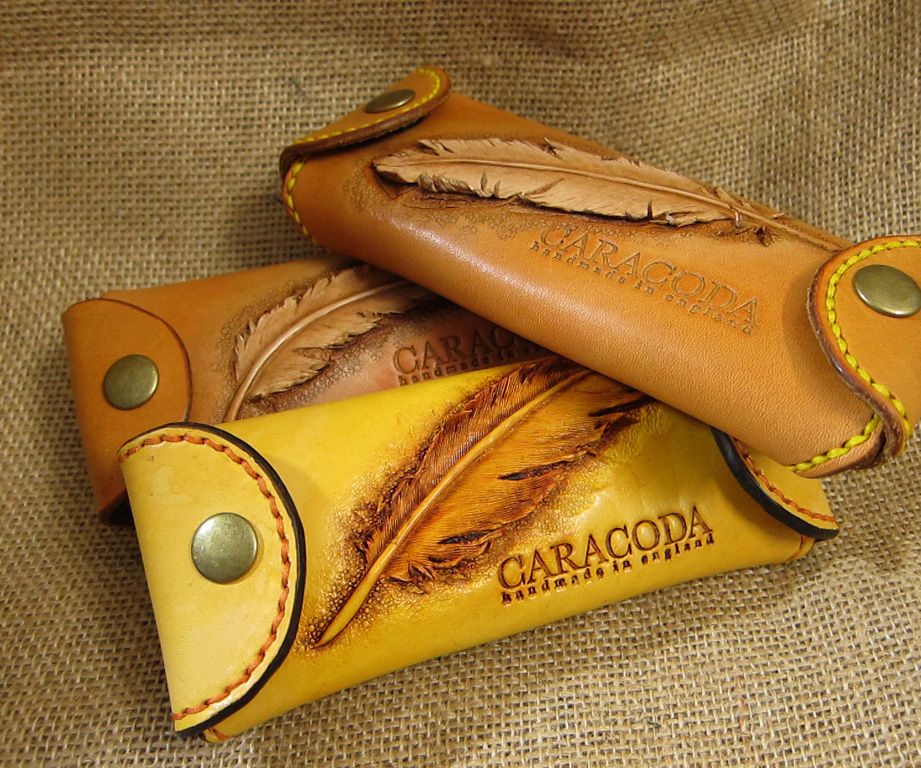 Eyeglasses Leather Case With Feather