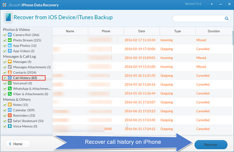 Preview & Recover Call History