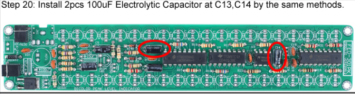 Install 2pcs 100uF Electrolytic Capacitor at C13,C14