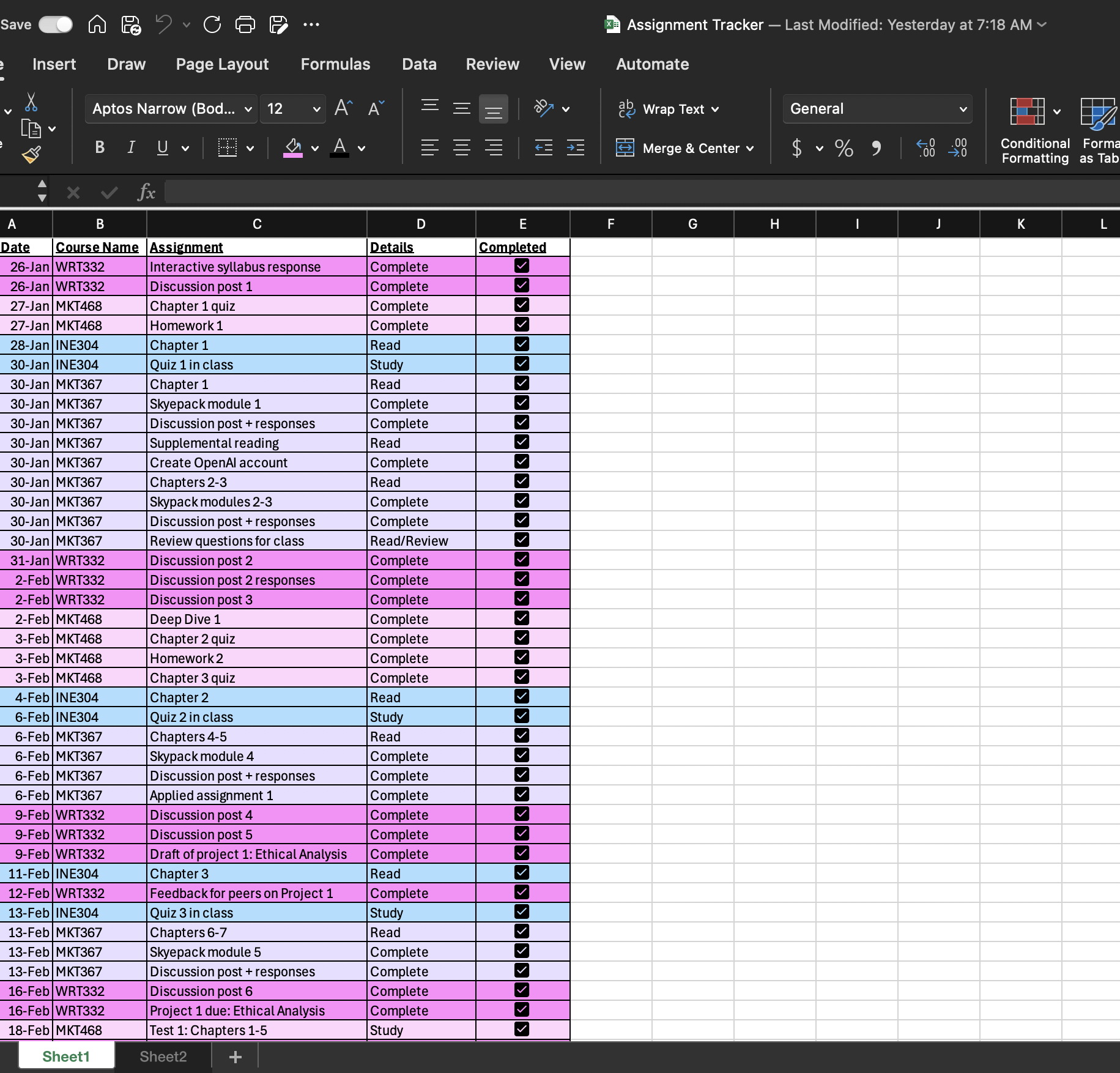 How to Make an Excel Assignment Tracker