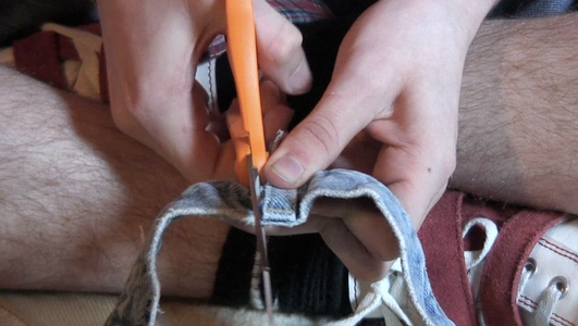 Pin the Jean Waist to the Sweatshirt Collar